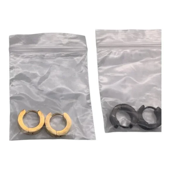 Stainless Steel Men's Classic Huggie Hoop Earrings Set Black Gold Silver - Picture 5 of 5